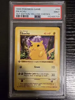 Pokemon Pikachu Yellow Cheeks #58 Base Set 1st Edition PSA 9 Mint - Image 1