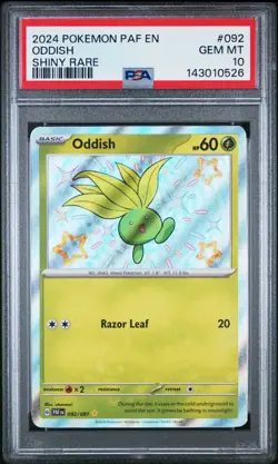 2024 Pokemon Paf En-Paldean Fates #092 Oddish Shiny Rare PSA 10 - Image 1