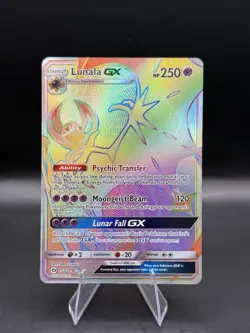 Pokemon TCG Lunala GX Rainbow Secret Rare Card Sun & Moon 153/149 Holo Rainbow - Image 1