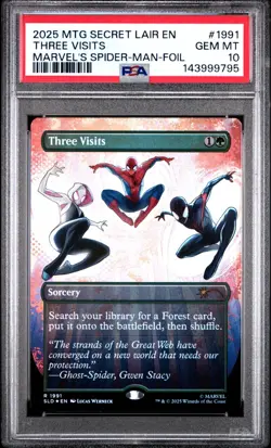 PSA 10 2025 MTG SECRET LAIR DROP 1991 THREE VISITS MARVEL'S SPIDER-MAN FOIL - Image 1