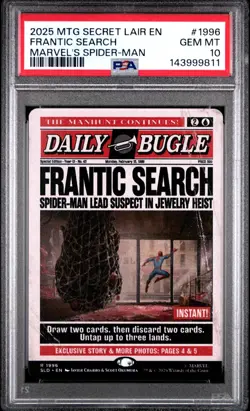 PSA 10 2025 MTG SECRET LAIR 1996 FRANTIC SEARCH MARVEL'S SPIDER-MAN NON FOIL - Image 1