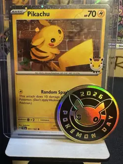 30th Anniversary Stamped Pikachu 051/162 with Challenge Coin! Pokemon TCG - Image 1