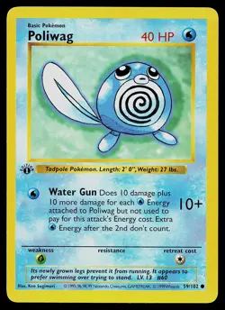Pokemon Card - Poliwag Base Set (Shadowless) 59/102 Common 1st Edition - Image 1