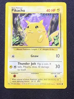 Pokemon Card - Pikachu - Base Set 58/102 - Common/Unlimited - Yellow Cheeks - LP - Image 1