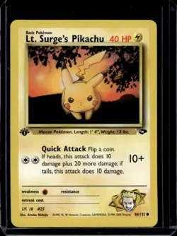 2000 Pokemon Gym Challenge 1st Edition Lt. Surge's Pikachu #84/132 - Image 1