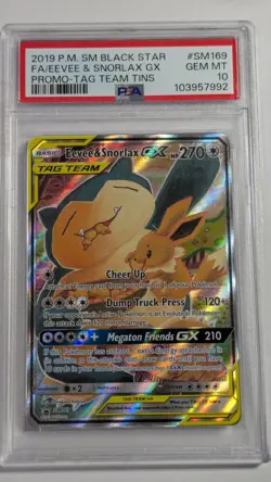 2019 Pokemon Eevee & Snorlax GX Tag Team Tins Full Art Promo SM169 PSA 10 - Image 1