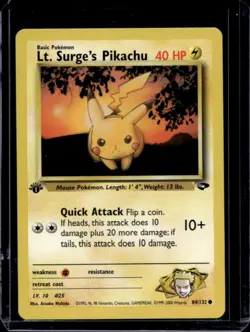 2000 Pokemon Gym Challenge 1st Edition Lt. Surge's Pikachu #84/132 - Image 1