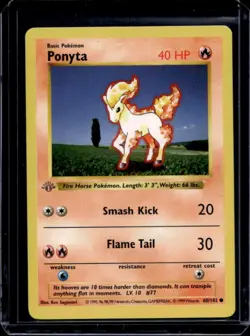 1999 Pokemon 1st Edition Ponyta Shadowless #60/102 - Image 1