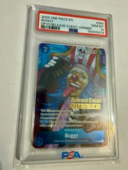 2025 Buggy P-084 Release Event Winner Promo One Piece CCG PSA 10 - Image 1