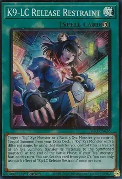1x K9-LC Release Restraint (Super Rare) - 1st Ed NM Eng YuGiOh - Justice Hunters - Image 1