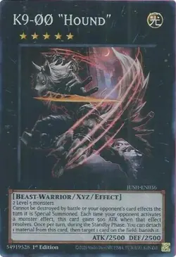 1x K9-00 "Hound" (Super Rare) - 1st Edition NM Eng YuGiOh - Justice Hunters - Image 1