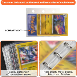 Trading Card Binder for TCG Cards, Hold 80 Cards with 40 Removable Sleeves - Image 4