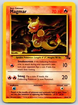Magmar - Fossil 39/62 Unlimited Vintage Mitsuhiro Arita Pokemon Card MP - Image 1