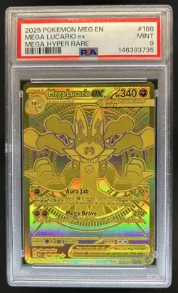 2025 Pokemon Mega Evolution Lucario ex Hyper Rare #188/132 PSA 9 - Image 1
