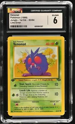 Pop 1 💎 Pokemon Company Venonat Jungle 1st Edition 63/64; Line Error - Image 1