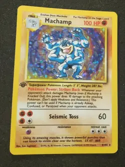 Vintage 1999 1st Edition Holo Rare Basic Pokemon Card 8/102 Machamp Never Played - Image 1