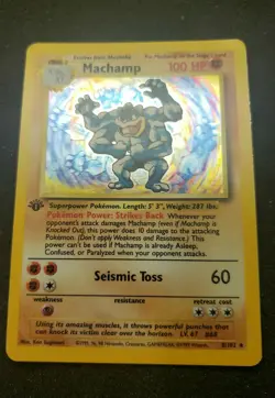 Vintage 1999 1st Edition Holo Rare Basic Pokemon Card 8/102 Machamp Never Played - Image 2