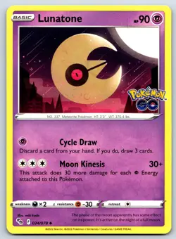 Lunatone - Pokemon GO 034/078 Stamped Sword Shield TCG Card NM - Image 1