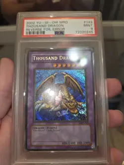 YUGIOH PSA 9 2002 Thousand Dragon Reverse Foil Error MRD-143 Secret Rare - Image 2