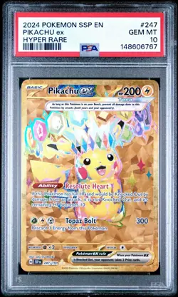 2024 POKEMON SSP EN-SURGING SPARKS HYPER RARE #247 PIKACHU EX PSA 10 - Image 1