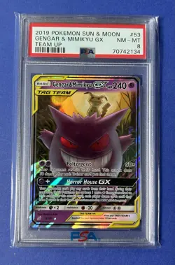 2019 Pokemon Sun & Moon Gengar & Mimikyu GX Team Up #53 PSA 8 - Image 1