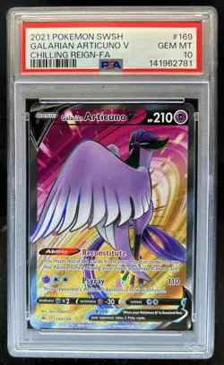 2021 Pokemon SWSH Chilling Reign Galarian Articuno V #169/198 PSA 10 GEM MINT - Image 1