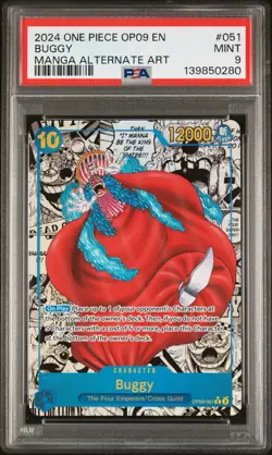 2024 ONE PIECE OP09-EMPERORS IN THE NEW WORLD MANGA ALTERNATE ART BUGGY PSA 9 - Image 1