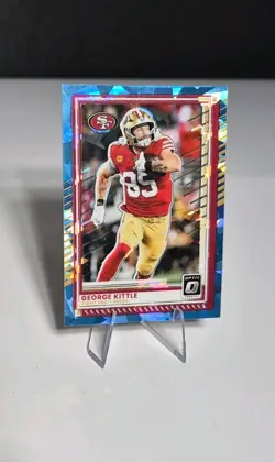 George Kittle Blue Cracked Ice 1/15 First On Print 2025 Optic Prizm SSP 49ers - Image 1