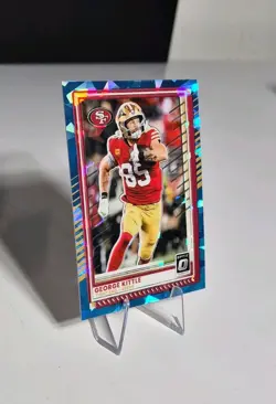 George Kittle Blue Cracked Ice 1/15 First On Print 2025 Optic Prizm SSP 49ers - Image 4
