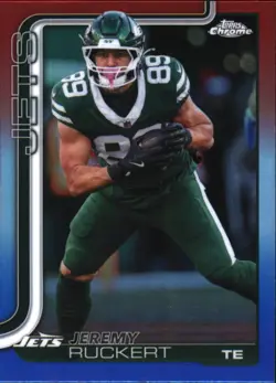 2025 Topps Chrome Jeremy Ruckert Red White and Blue Refractor #239 New York Jets - Image 1
