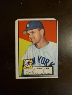 1952 Topps #49 Johnny Sain Black Back No Creases New York Yankees Lower Grade - Image 1
