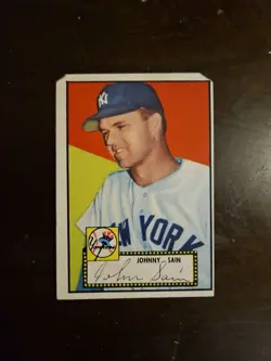 1952 Topps #49 Johnny Sain Black Back No Creases New York Yankees Lower Grade - Image 2
