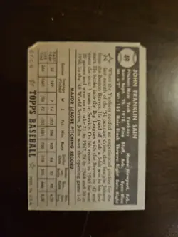 1952 Topps #49 Johnny Sain Black Back No Creases New York Yankees Lower Grade - Image 3