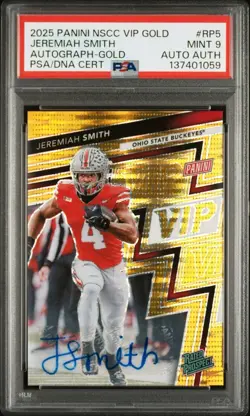 JEREMIAH SMITH 2025 PANINI NATIONAL VIP NSCC GOLD PRIZM ROOKIE AUTO /10 PSA 9 - Image 1