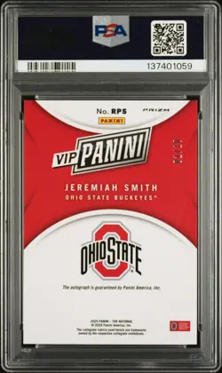 JEREMIAH SMITH 2025 PANINI NATIONAL VIP NSCC GOLD PRIZM ROOKIE AUTO /10 PSA 9 - Image 2