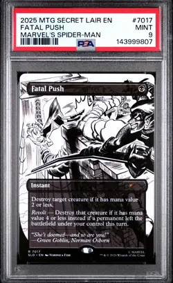 PSA 9 2025 MTG SECRET LAIR DROP 7017 FATAL PUSH MARVEL'S SPIDER-MAN NON FOIL - Image 1