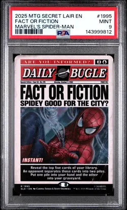 PSA 9 2025 MTG SECRET LAIR 1995 FACT OR FICTION MARVEL'S SPIDER-MAN NON FOIL - Image 1