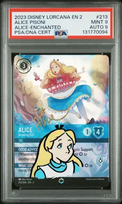 2023 DISNEY LORCANA ALICE PISONI 213/204 ALICE ENCHANTED PSA 9 AUTO 9 - Image 1