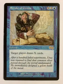 1X MP MTG Magic The Gathering Stroke of Genius Urza's Saga Rare Vintage Card - Image 1
