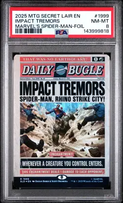 PSA 8 2025 MTG SECRET LAIR DROP 1999 IMPACT TREMORS MARVEL'S SPIDER-MAN FOIL - Image 1