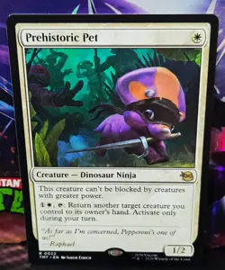 magic the gathering - Prehistoric Pet - Creature - Dinosaur Ninja - Rare - White - Image 1