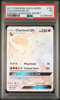 Pokemon TCG Charizard GX 150/147 Burning Shadows Secret Rare PSA 1 2017 - Image 1