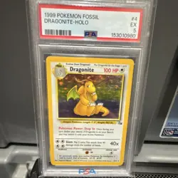 1999 Pokemon Fossil #4 Dragonite Holo Rare PSA 5 Unlimited Edition - Image 1