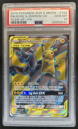 2019 Pokemon SM Team Up Pikachu Zekrom Full Art #162/181 PSA 10 GEM MINT - Image 1