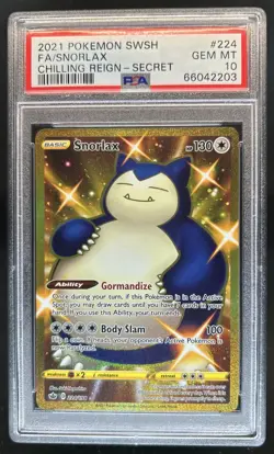 2021 Pokemon SWSH Chilling Reign Snorlax Full Art #224/198 PSA 10 GEM MINT - Image 1