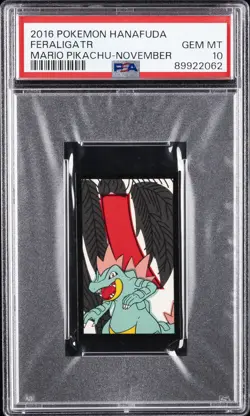 2016 POKEMON HANAFUDA MARIO PIKACHU NOVEMBER FERALIGATR PSA 10 - Image 1