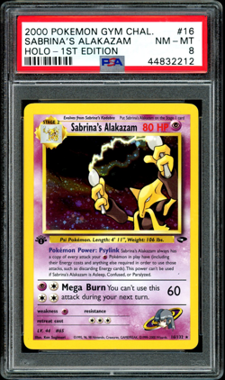 Pokemon 2000 Gym Challenge Holo 1st Edition #16 Sabrina's Alakazam PSA 8 - Image 1