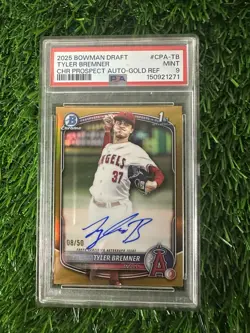 2025 Bowman Chrome Draft Tyler Bremner 1st Gold Auto Refractor 08/50 - Image 3