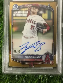 2025 Bowman Chrome Draft Tyler Bremner 1st Gold Auto Refractor 08/50 - Image 5