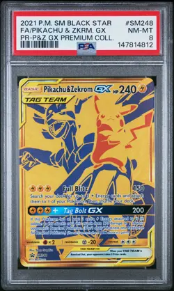 2021 POKEMON SM BLACK STAR PROMO #SM248 FULL ART/PIKACHU & ZEKROM GX PSA 8 - Image 1